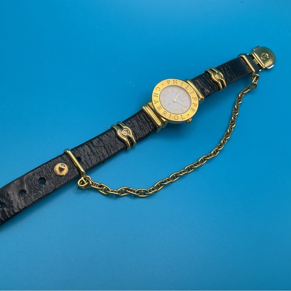 Gold-Tone Women's Watch with Black Leather Strap - Picture 3 of 14